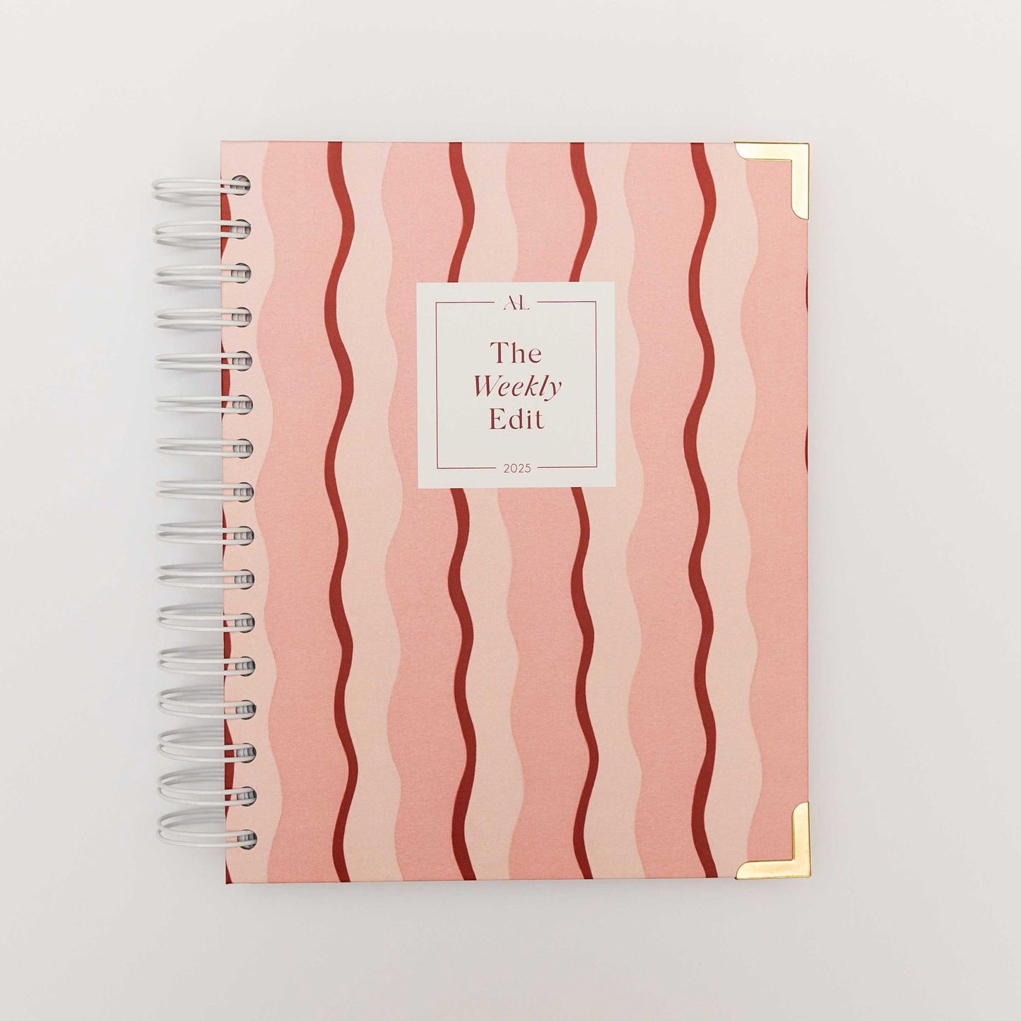 Alexa Lily The Wave Hello Cover 2025 Planners with pink wavy stripes and gold corner protectors