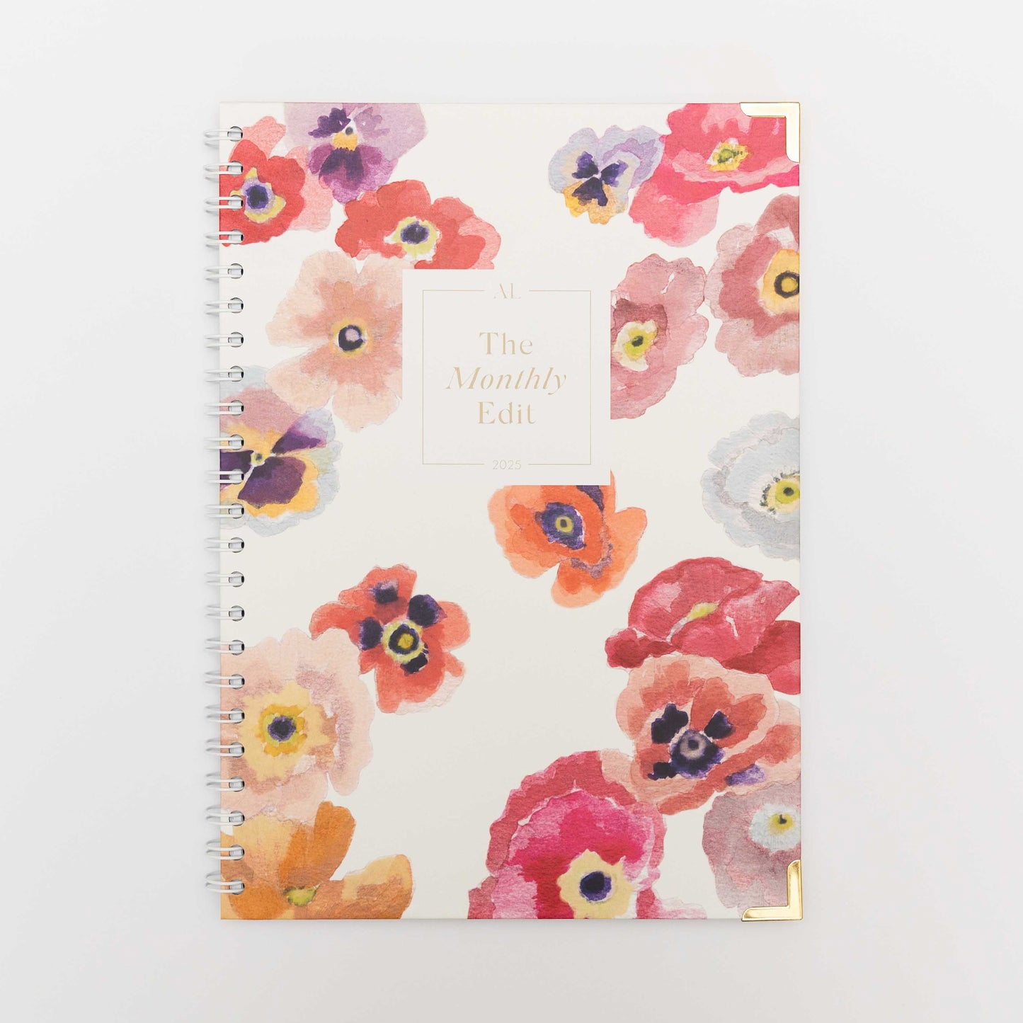 The Monthly Edit - 2025 Planner by Alexa Lily with floral cover and gold corner accents
