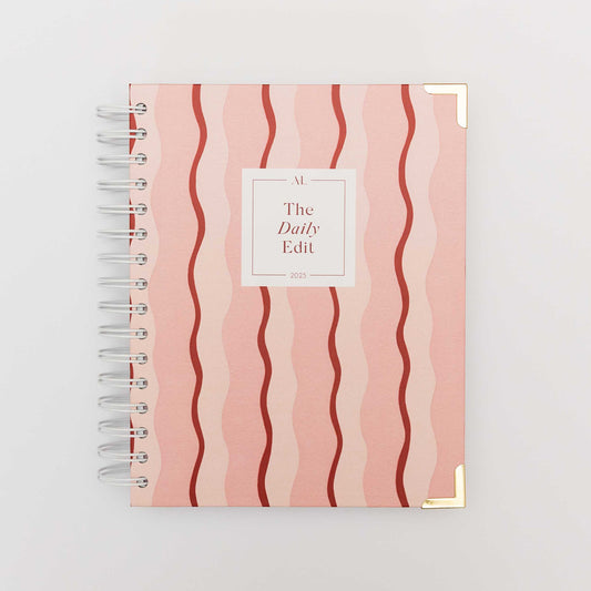 Alexa Lily planner with The Wave Hello Cover - 2025 Planners featuring pink wavy stripes and gold corner protectors