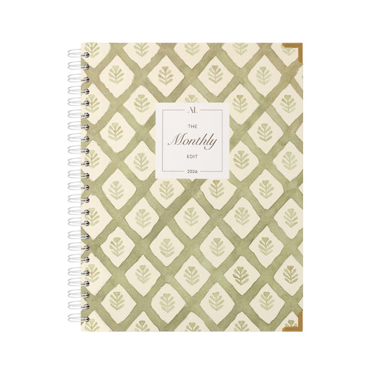 Alexa Lily 2026 monthly planner South Africa with a decorative green patterned cover