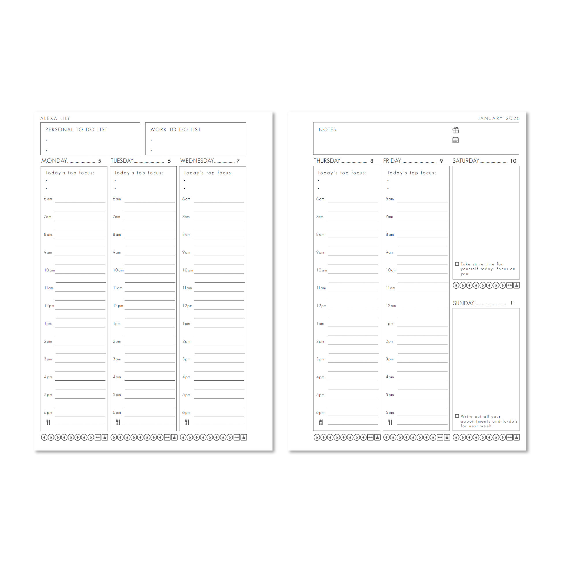 Alexa Lily 2026 weekly planner featuring organized weekly layout for efficient scheduling