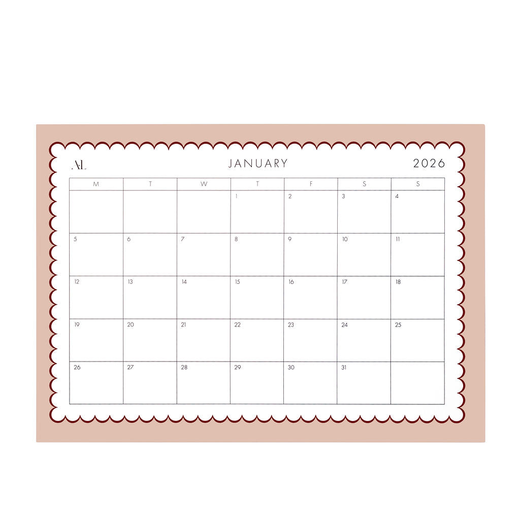 2026 monthly calendar planner featuring January layout with minimalist design and spacious date boxes
