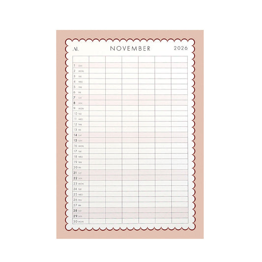 November 2026 monthly family organiser calendar with spacious layout for planning family activities