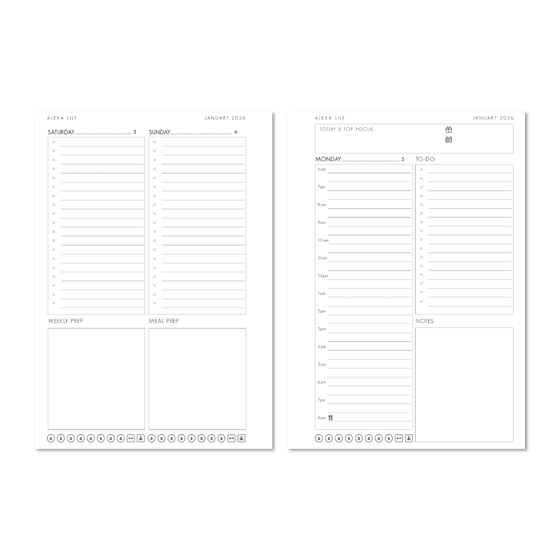 Alexa Lily 2026 daily planner South Africa featuring weekly layout for efficient time management