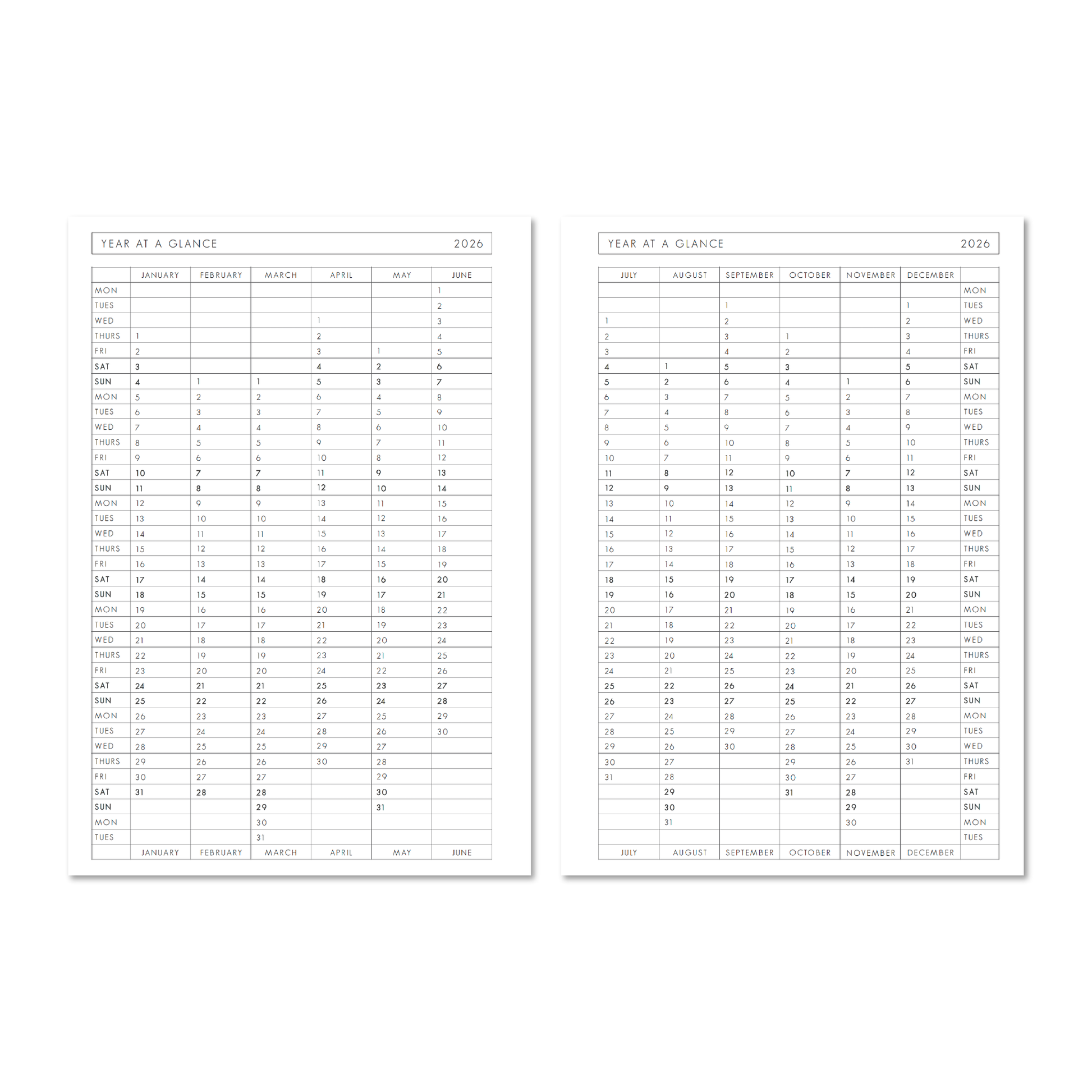 Year at a glance pages of Alexa Lily 2026 daily planner South Africa for easy scheduling